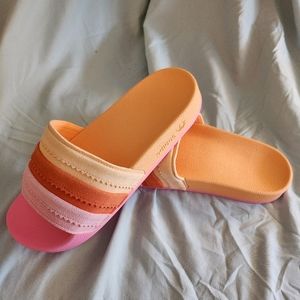 Adidas Dilette Pink & Orange Suede Slide--Gently Used